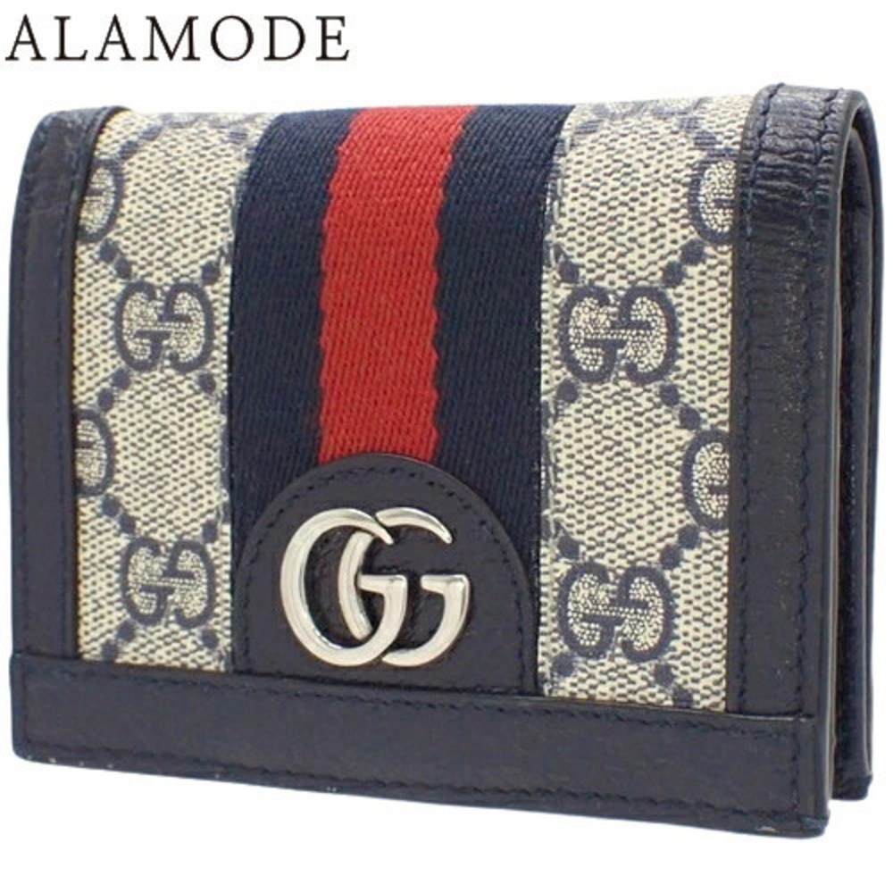 GUCCI Ophidia GG Card Case Wallet Compact Bi fold Sherry Supreme Canvas